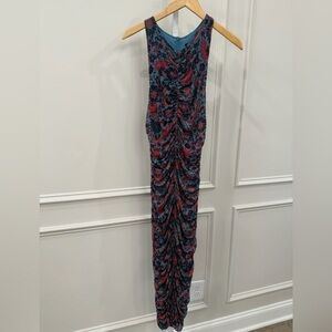 House of Harlow 1960 Red and Blue Sleeveless V-Neck Bodycon Maxi Dress